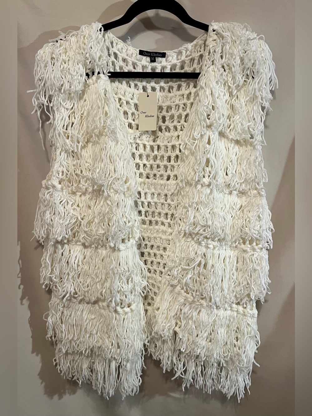 Over Kleshas Cream Fringe Crochet Vest